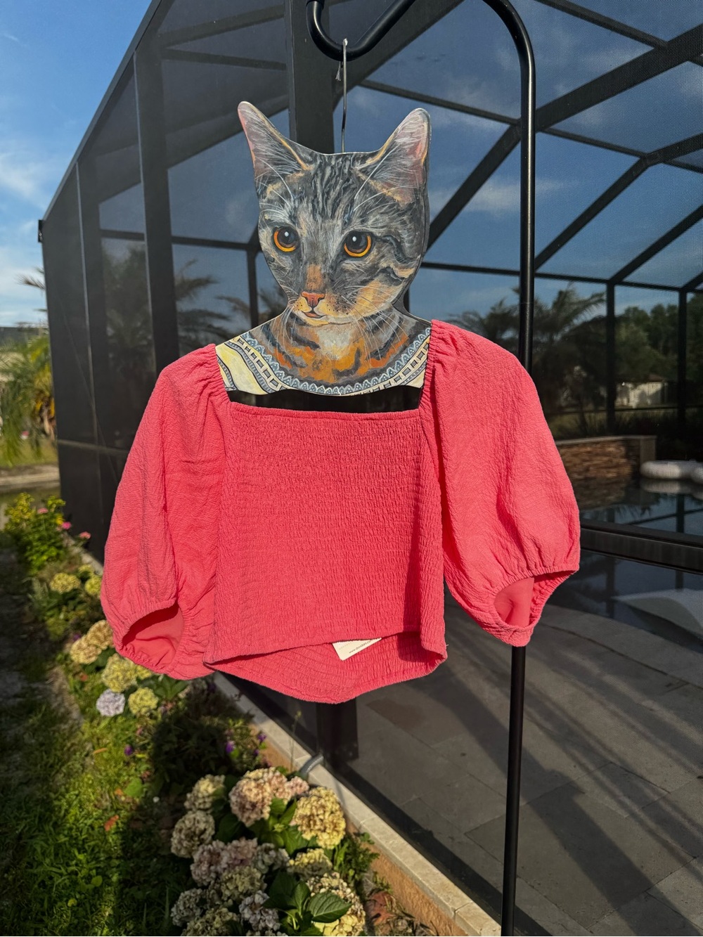 NWT DAVI & DANI Coral Pink Puff Sleeve Cat Top